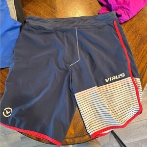 Virus Blue and Red Striped Shorts